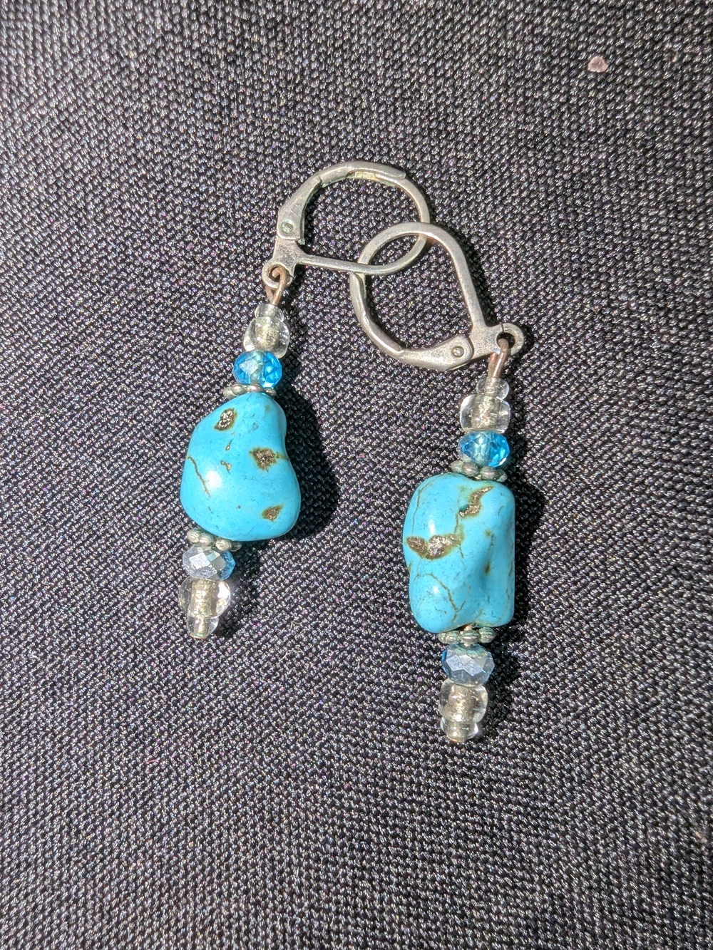 Turquoise Colored Stone Drop Earrings - Blue Beaded Dangle